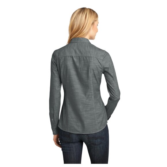 District Made Long Sleeve Washed Woven Workshirt, L, Grey - Picture 2 of 13